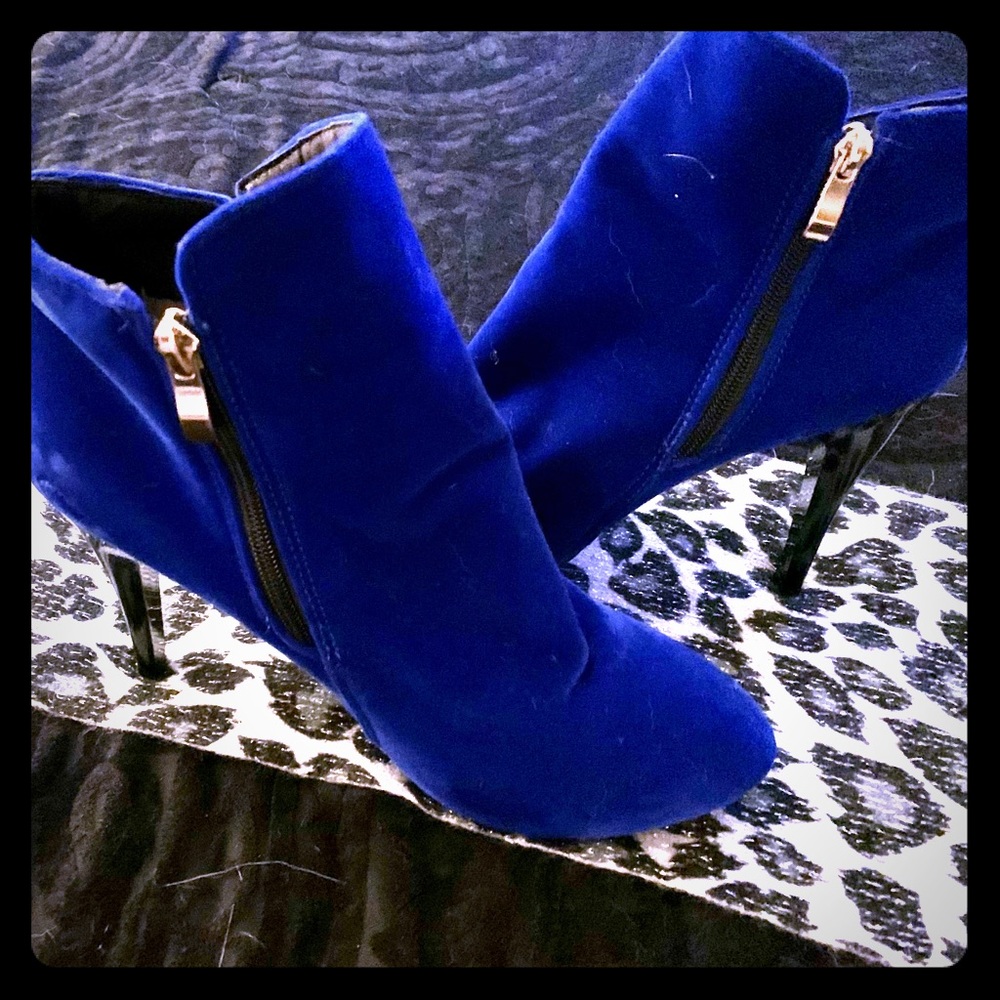 Royal blue suede booties
